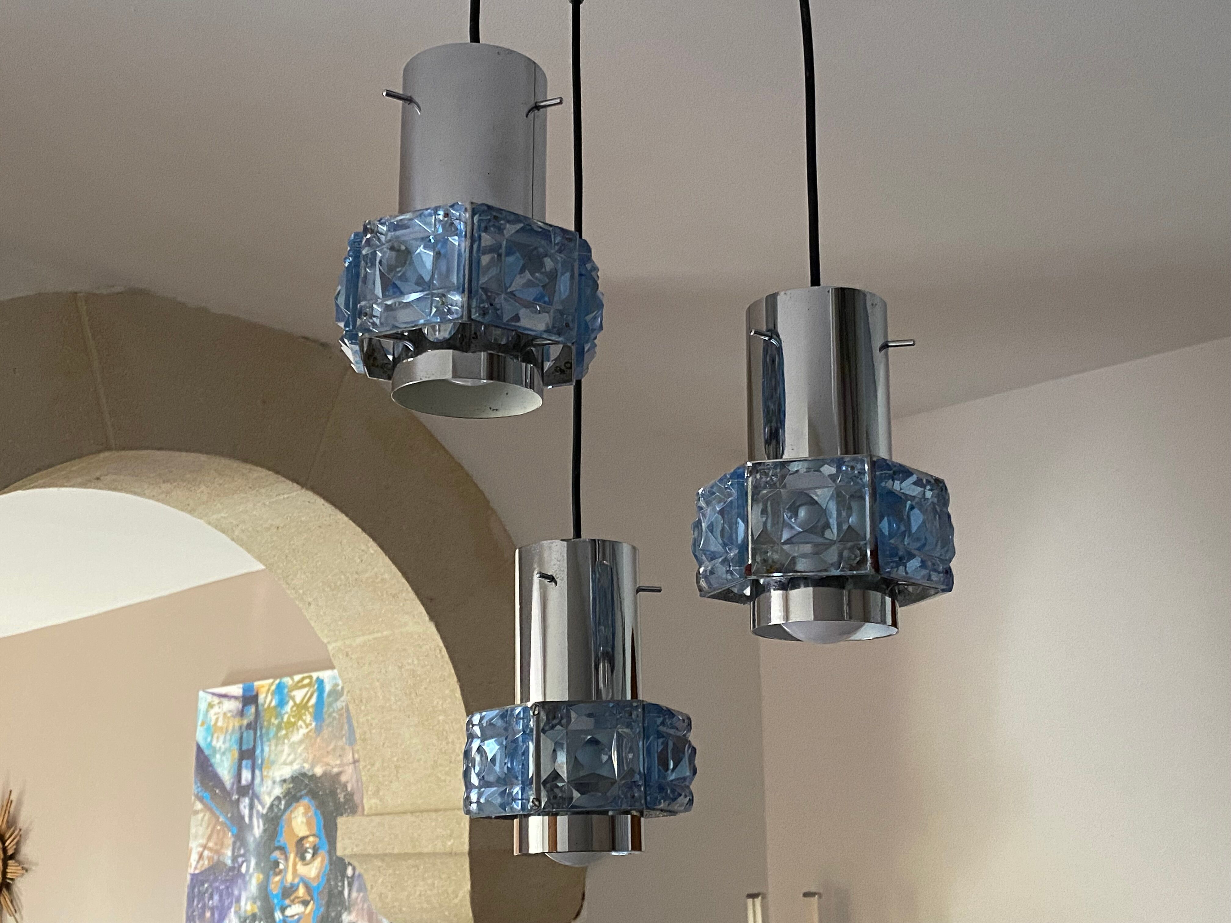 Suspension cascade 3 tubes steel and glass 1970