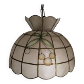 Suspension en nacre et laiton , luminaire vintage, années 50
