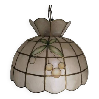 Mother-of-pearl and brass pendant light, vintage light fixture, 1950s