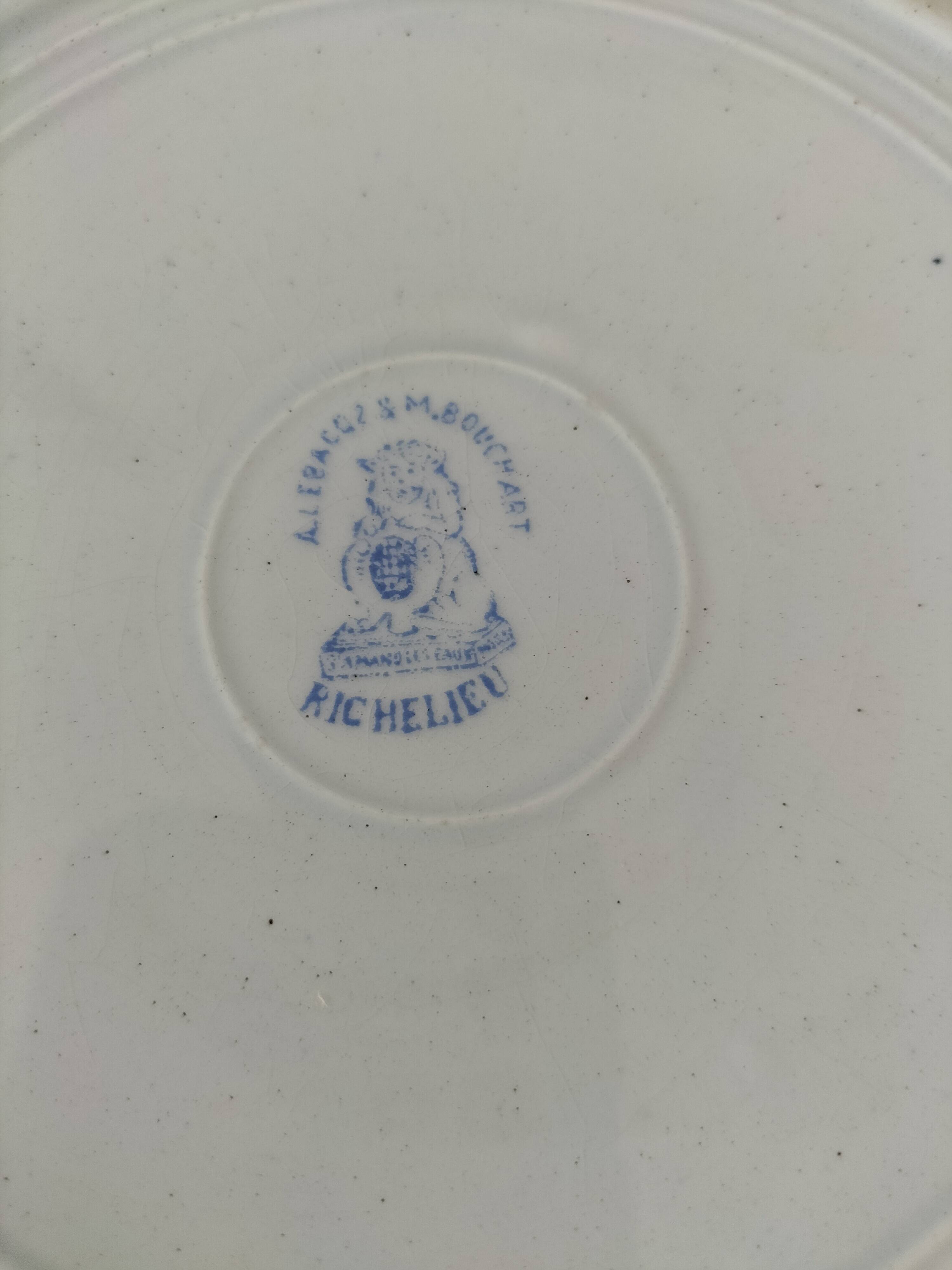 8 ironstone plates from the 19th century in blue camaïeu, mixed manufacturers.