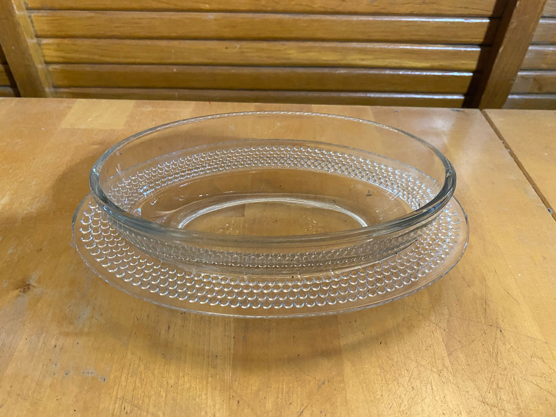 Antique Butter Dish Moulded Glass Pearl Row Made In France Vintage #E26