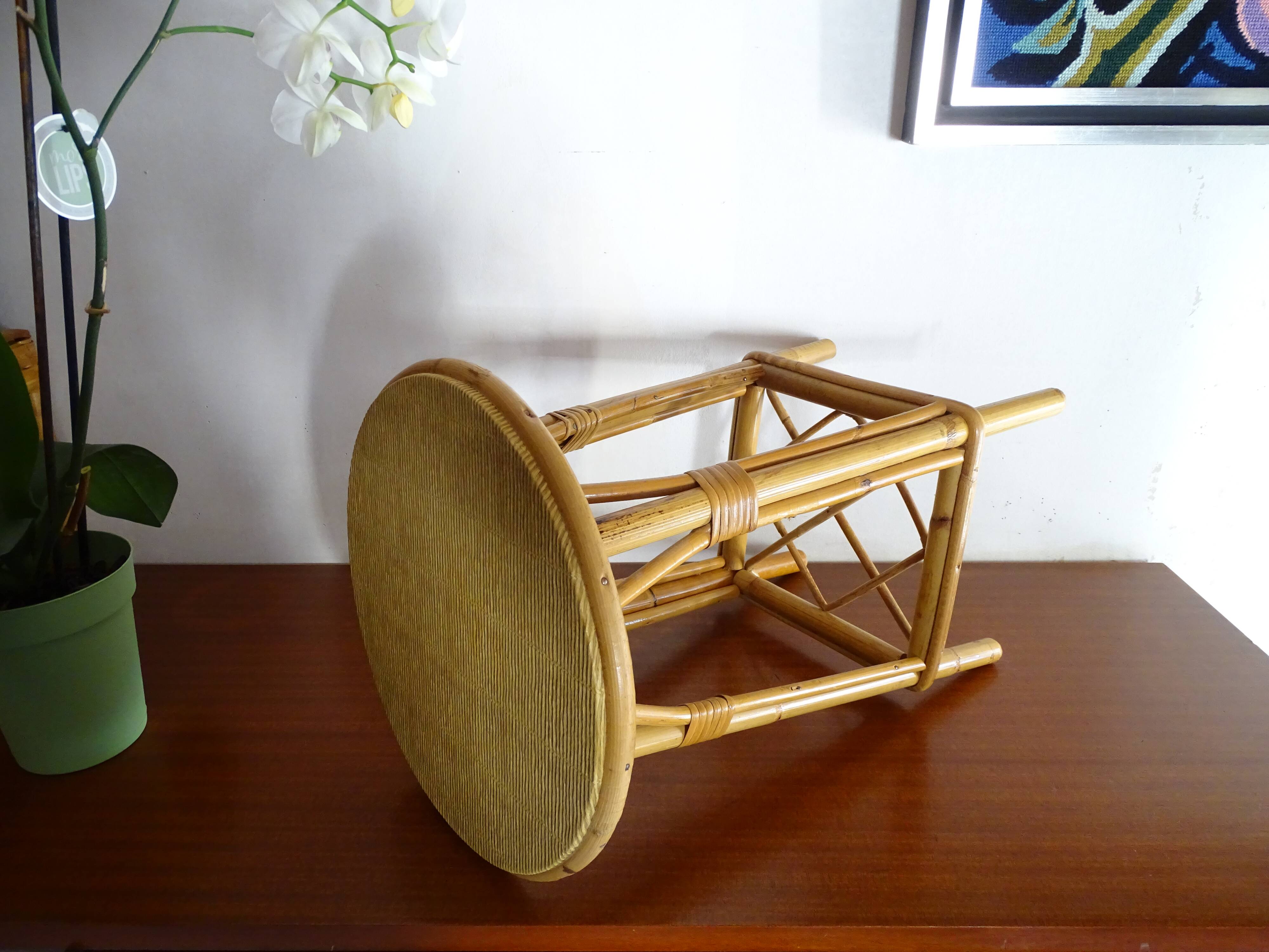 Vintage rattan stool 60's 70's