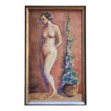 Ancien tableau vintage aquarelle nu féminin années 40 50