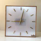 Large electric office clock vintage brass and wood Annees 60