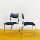 Paire de chaises modernistes vintage en chrome, skaï et laine