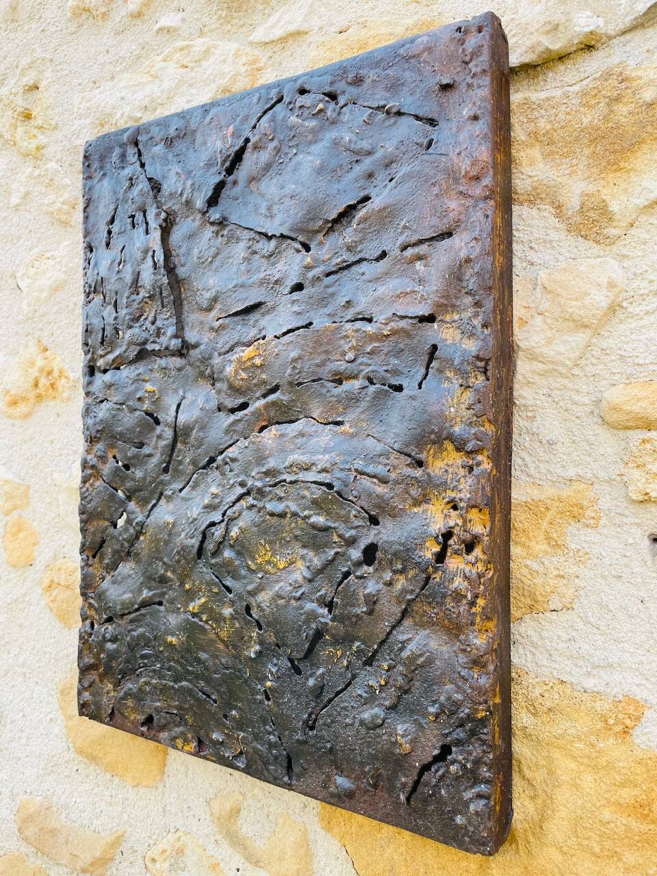 Set of three brutalist wall sculptures, by Irv Bramberg, vintage