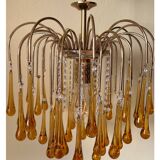 Lustre vintage en verre ambré de Murano en forme de larme, années 1960-1970