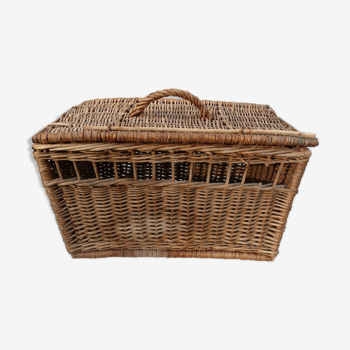 Ancien panier en osier coffre rangement