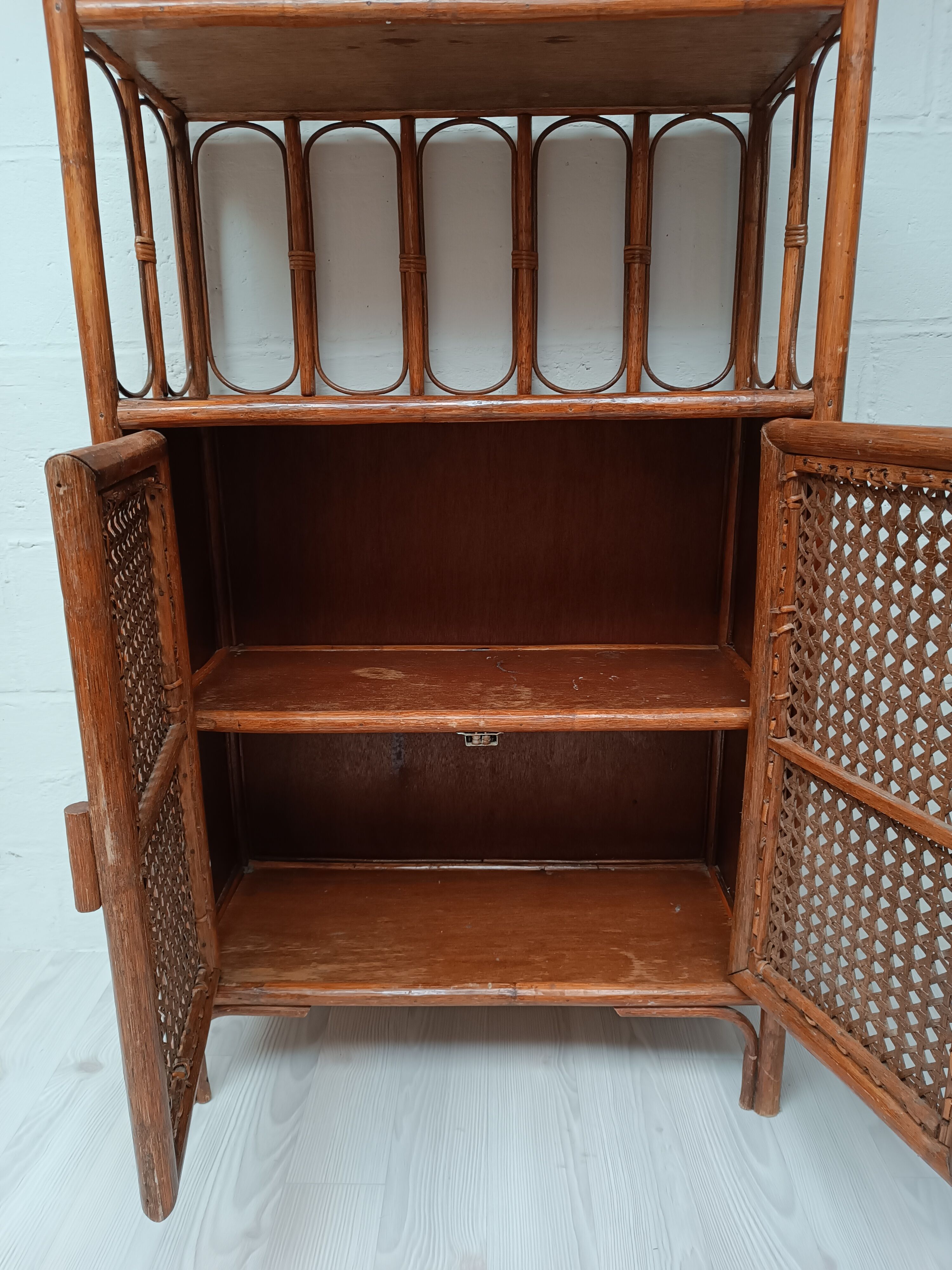 Vintage bamboo bookcase and canning