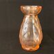 Antique art deco hyacinth vase in pink molded glass leaf pattern