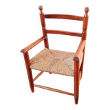 Fauteuil enfant vintage en bois et paille, années 50