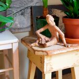 Workshop stool in antique patinated solid wood