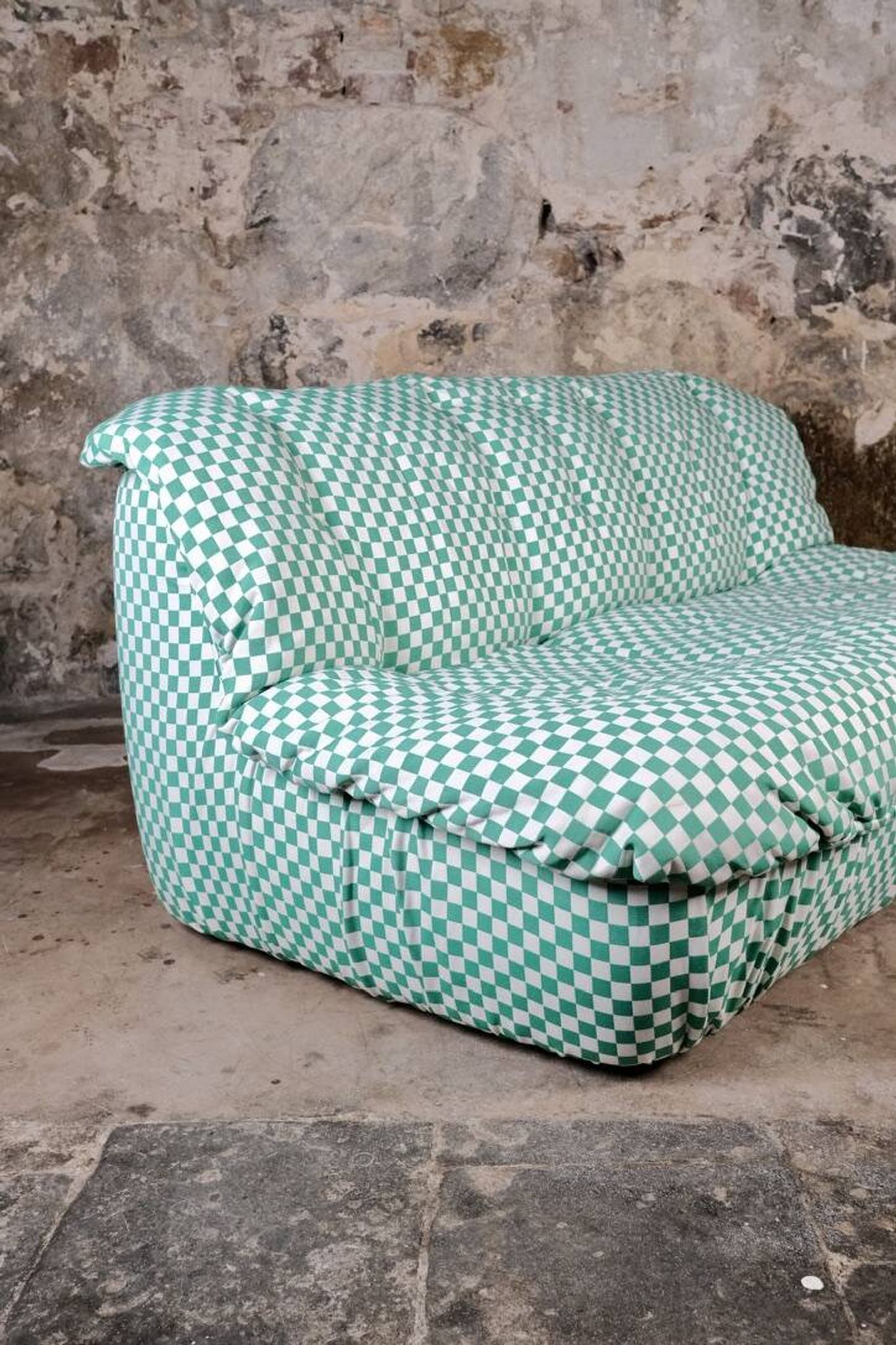 2-seater sofa in checked fabric, France, 1980