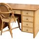 Vintage rattan and woven wicker desk 1970