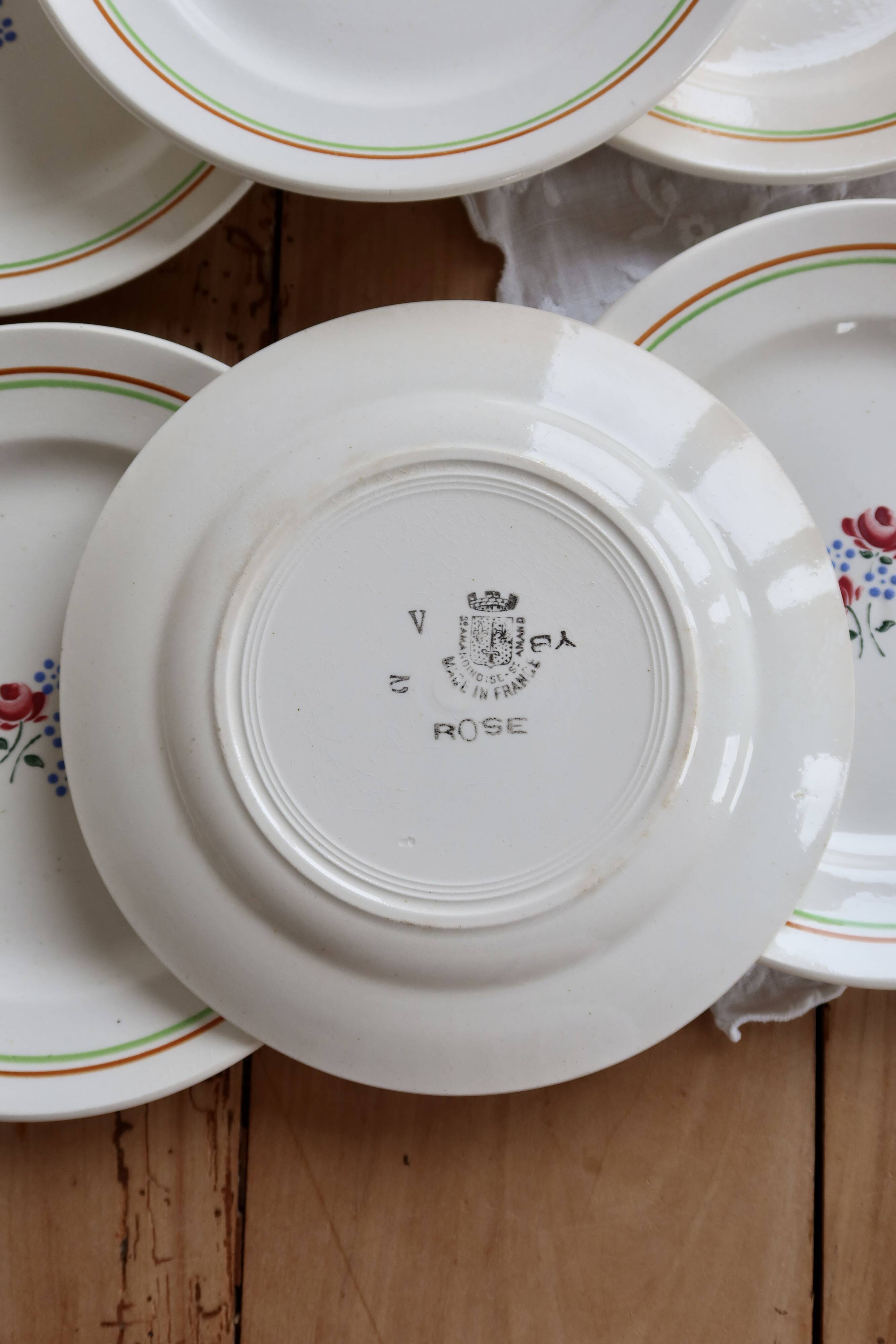 6 vintage dessert plates faience Saint-Amandinoise Saint-Amand model