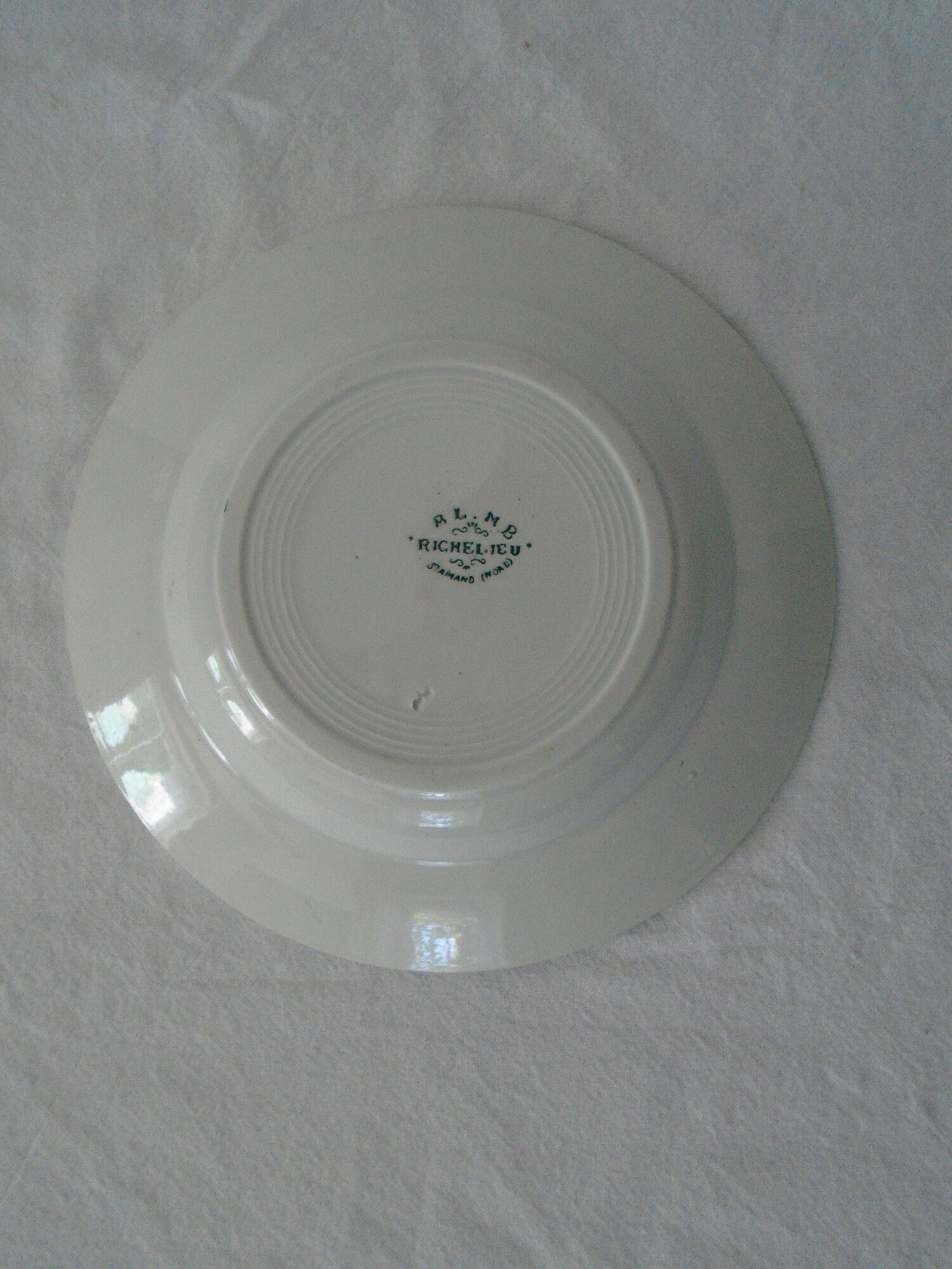 Plate saint amand green décor richelieu flower al . mb faience france