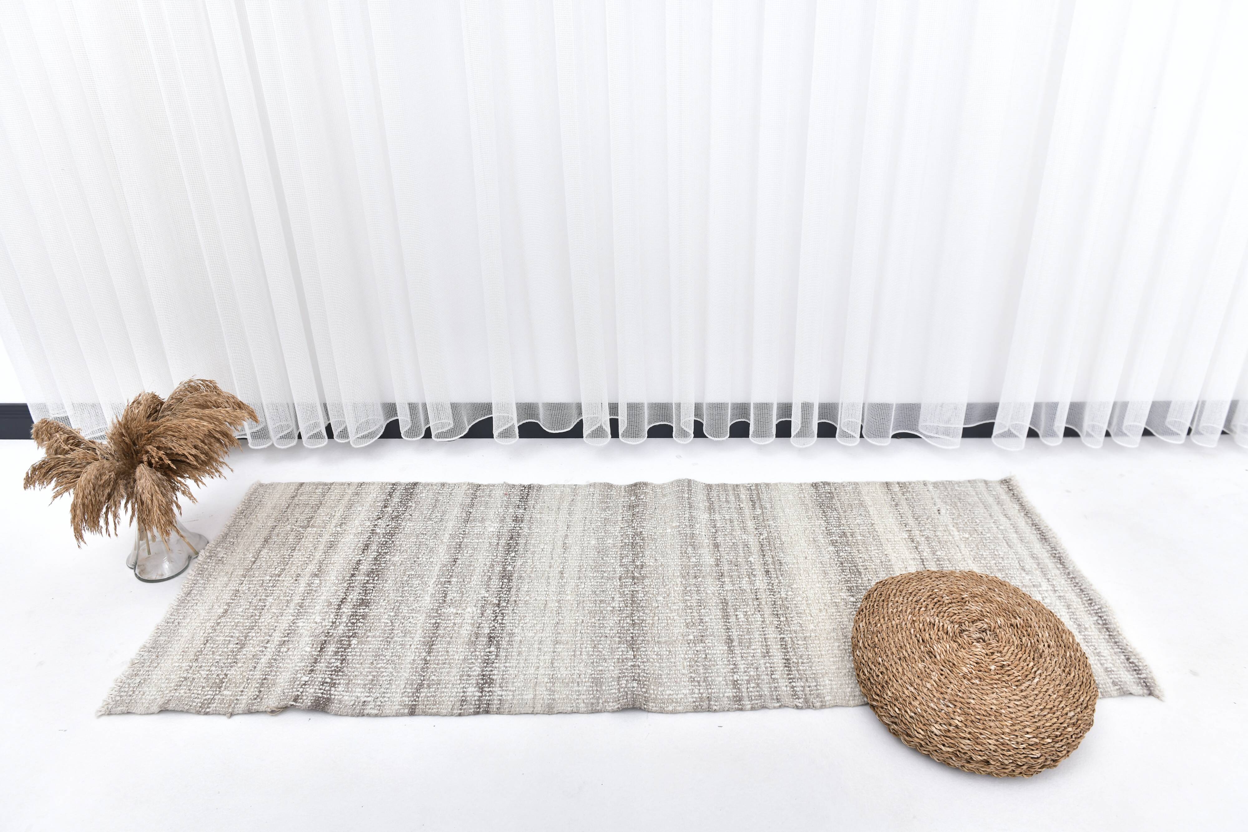 Cream brown wool runner rug, wool corridor rug for house , soft wool rug