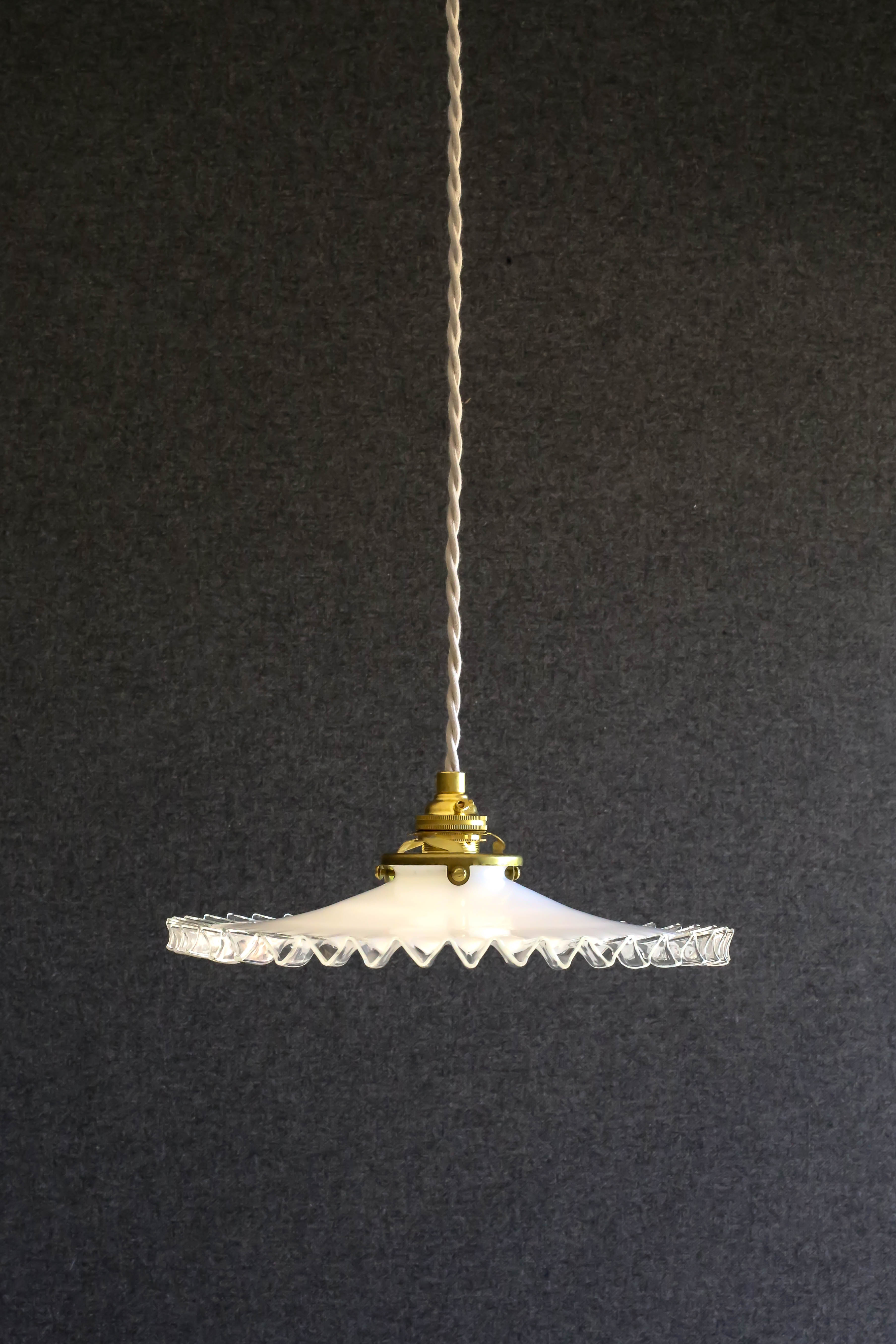 Old white opaline pendant lamp delivered with new cable and new socket