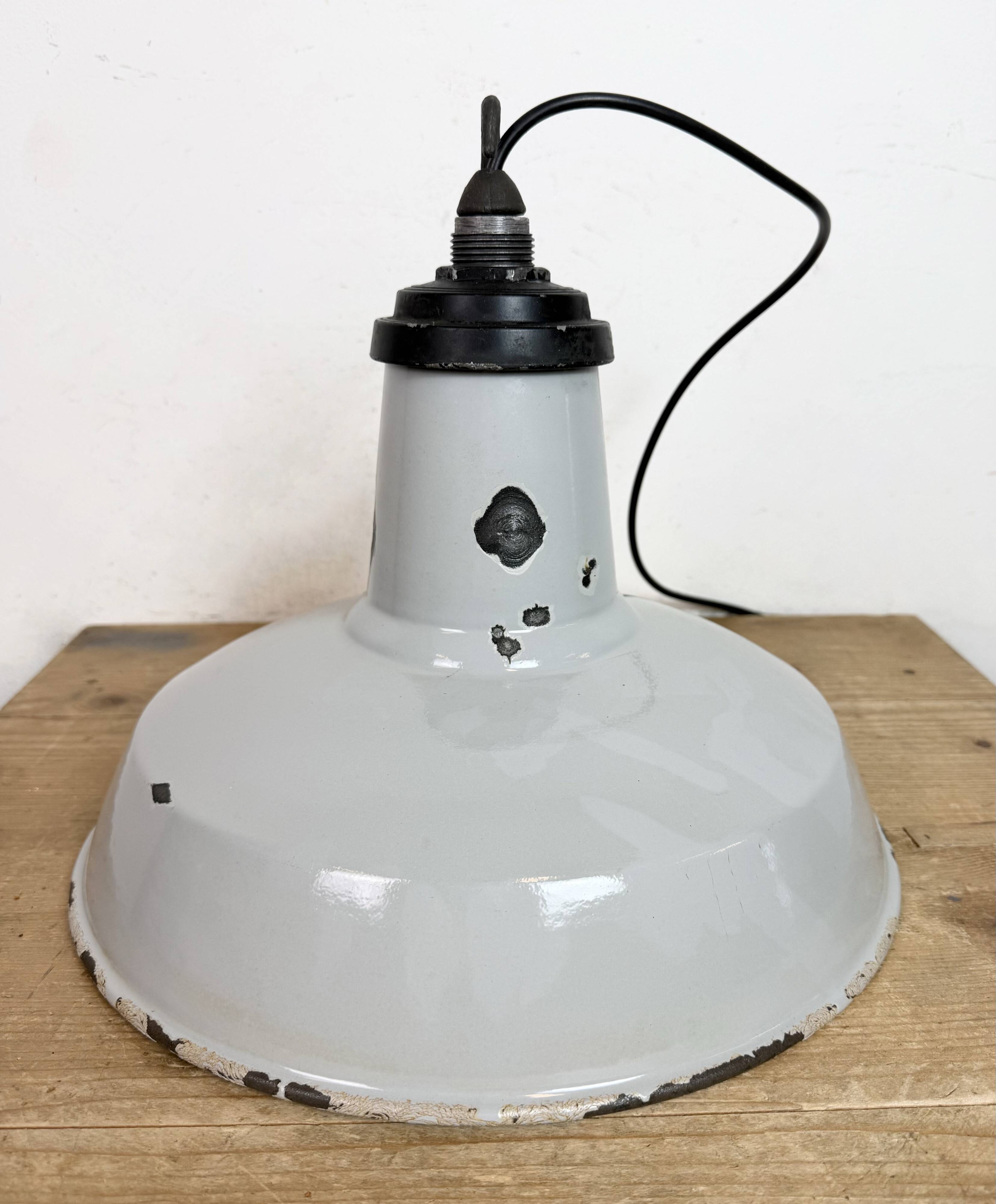 Industrial Grey Enamel Factory Pendant Lamp, 1960s