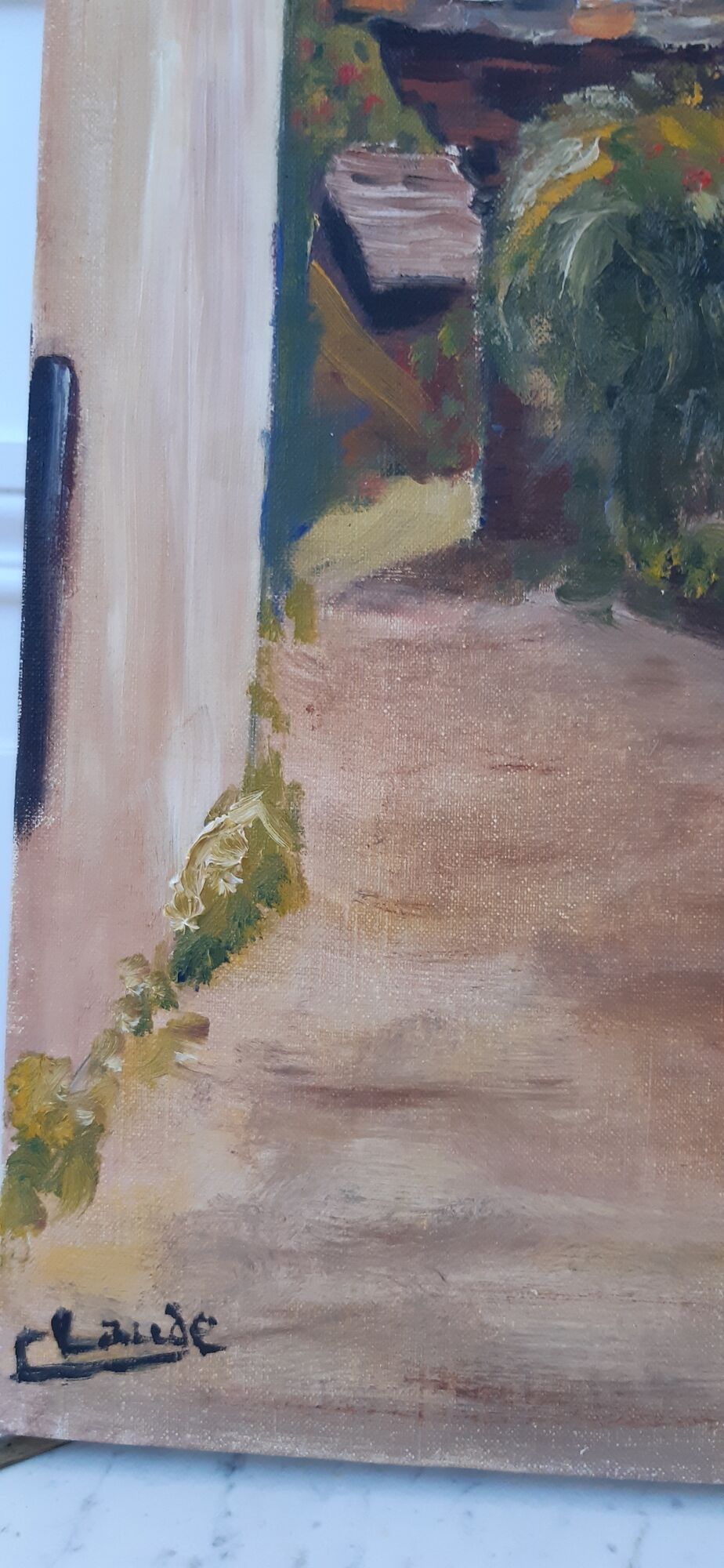 Oil on canvas painting and mountain landscape frame signed