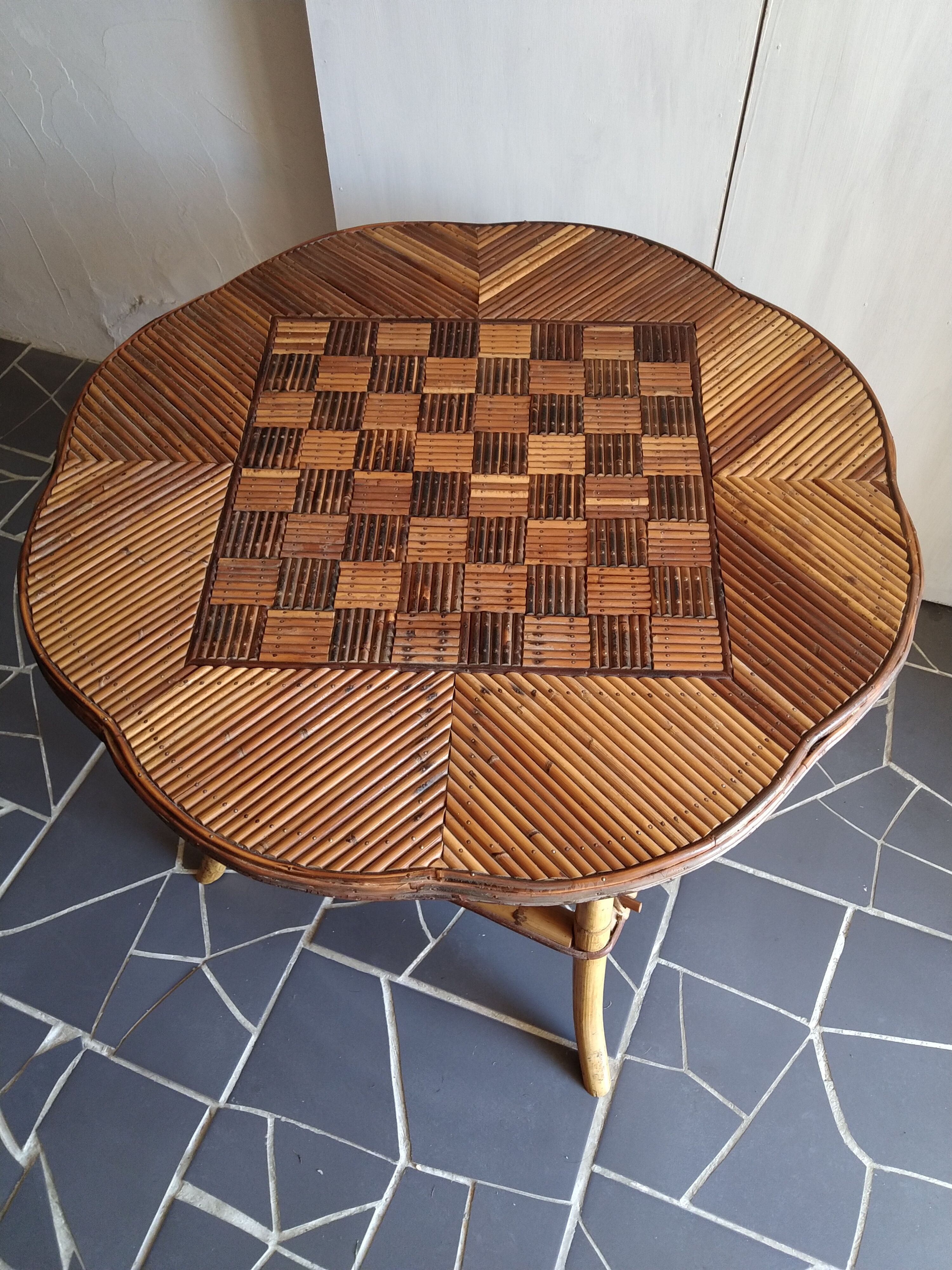 Chessboard rattan coffee table