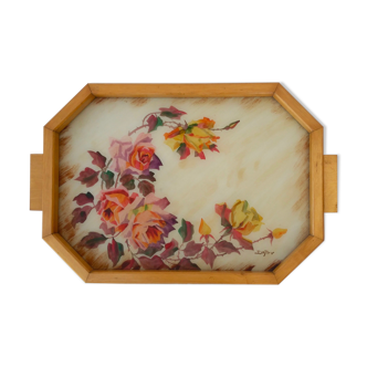 Large wooden tray and handmade glass paste decoration