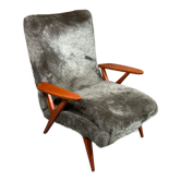 Vintage Scandinavian armchair 50'S in dyed beech and plush fabrics