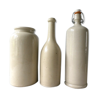 Lot of 2 bottles and 1 sandstone jar