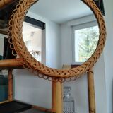 Pretty Soleil rattan mirror, 1950s