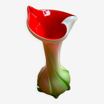 Opaline vase green white red anthurium