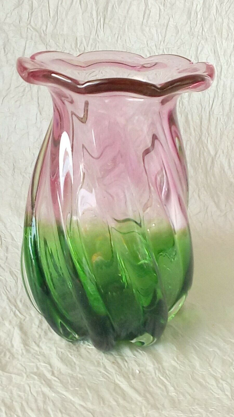 Bicolor twisted glass vase years 70'