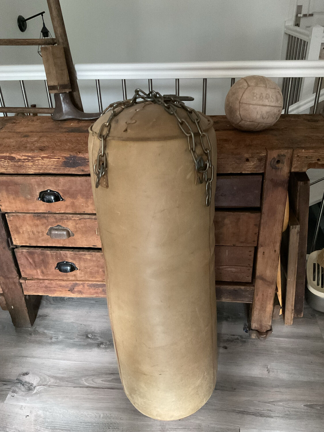 Vintage leather boxing bag