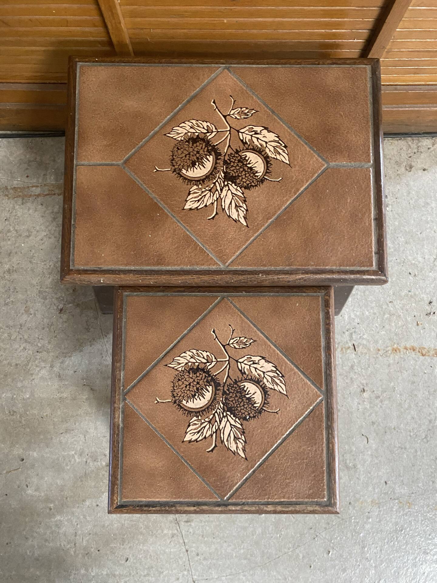 Antique nesting tables vallauris atelier barrois wood + ceramic c