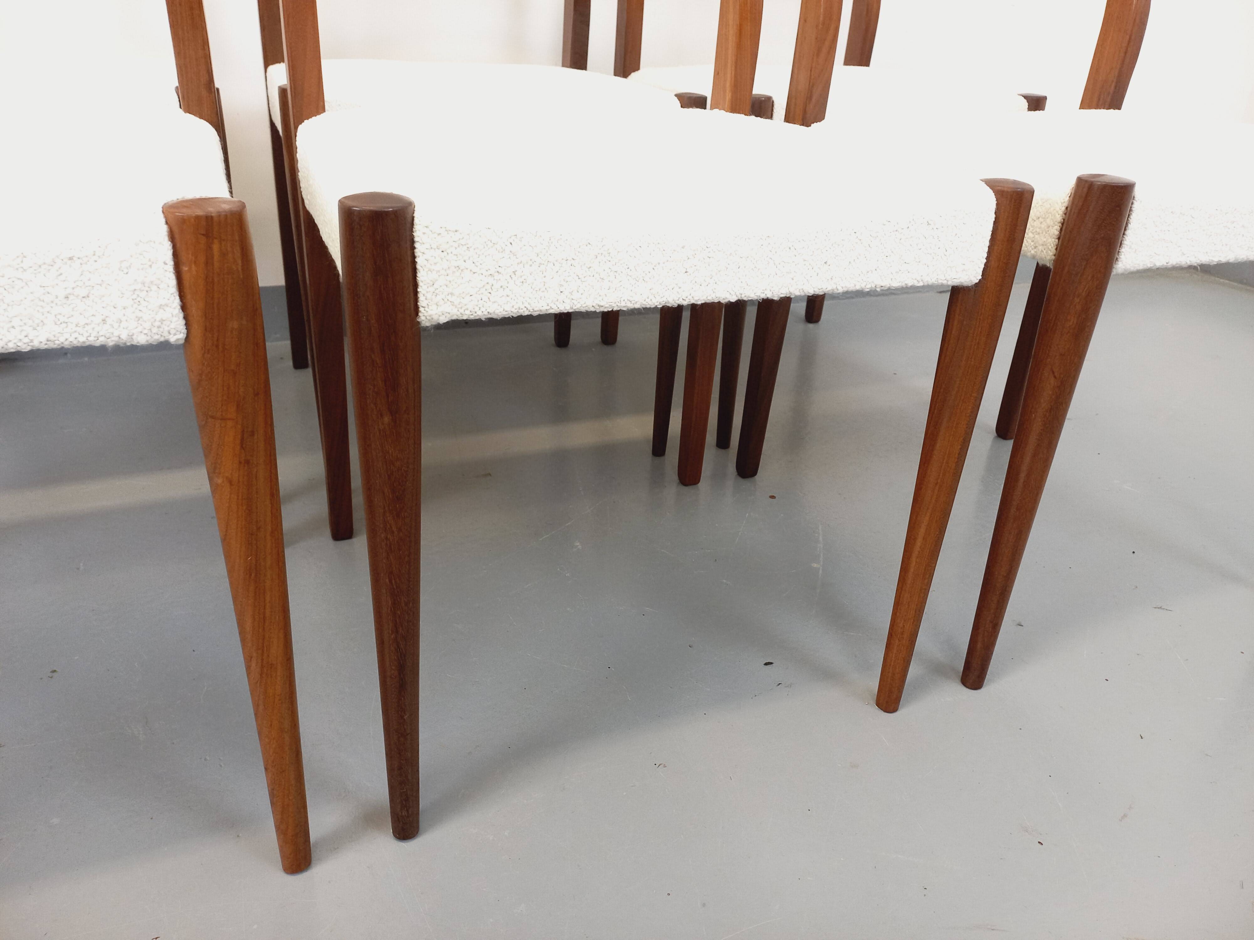 Set of 6 vintage Scandinavian chairs in teak and bouclette fabric from the 60s