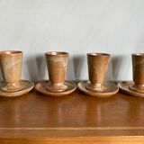Ensemble de 4 tasses à café et assiettes en grès vintage