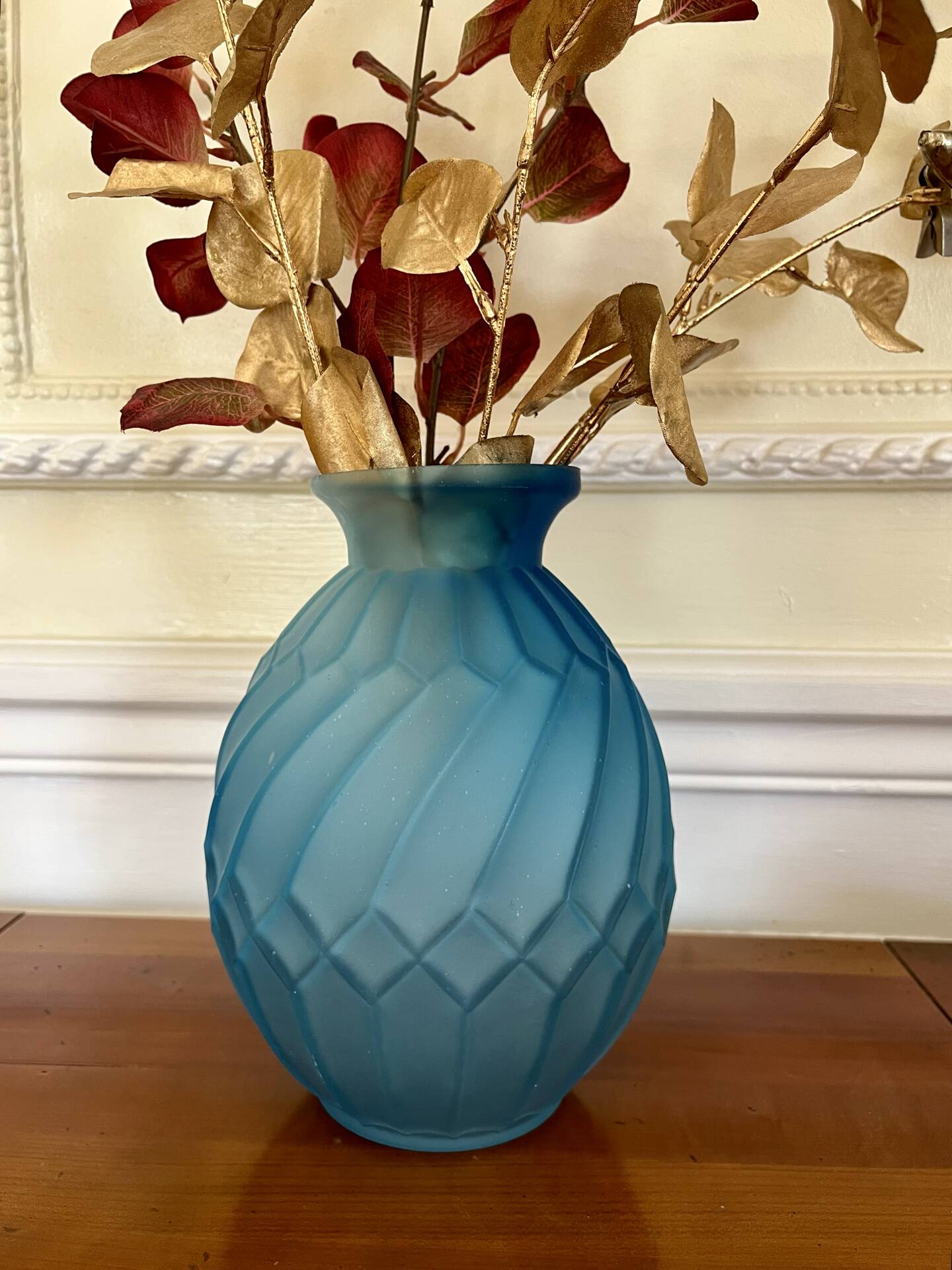 Art Deco vase in frosted blue glass