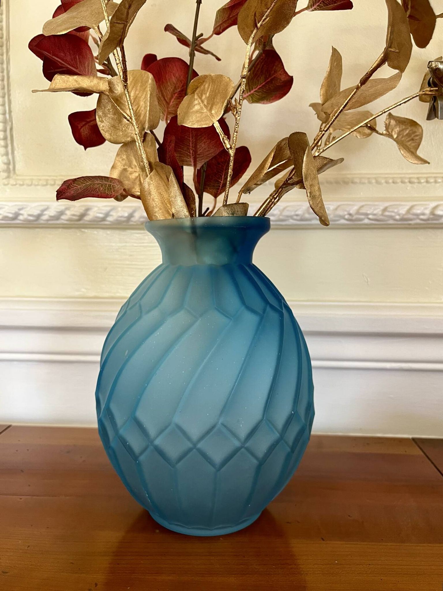 Art Deco vase in frosted blue glass