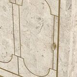 Travertine and Brass Marquetry Console Table and Mirror, 1970s, Set of 2