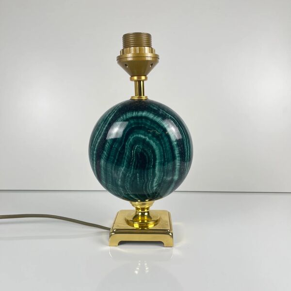 Lampe de table Maison Le Dauphin en laiton et imitation malachite verte, 1980