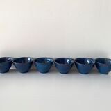 Set of 6 cups or cider bowls in glazed blue stoneware