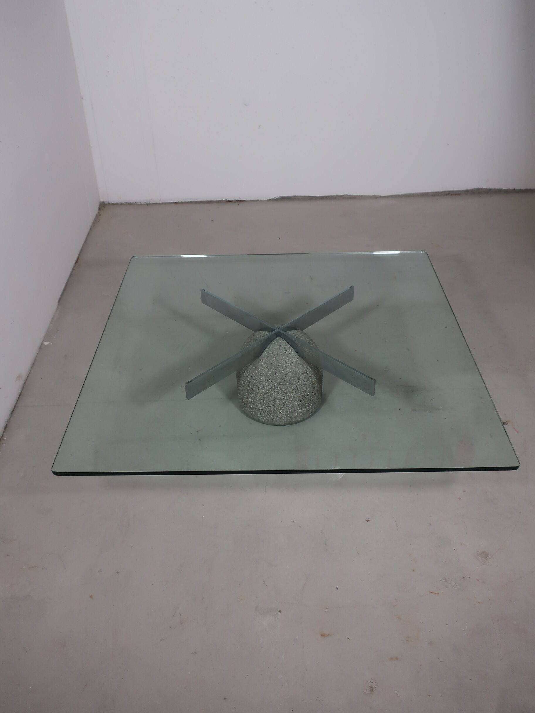 80s glass and bubbly concrete table