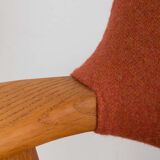 Erik Kirkegaard Oak desk chair in new pale red  wool upholstery.