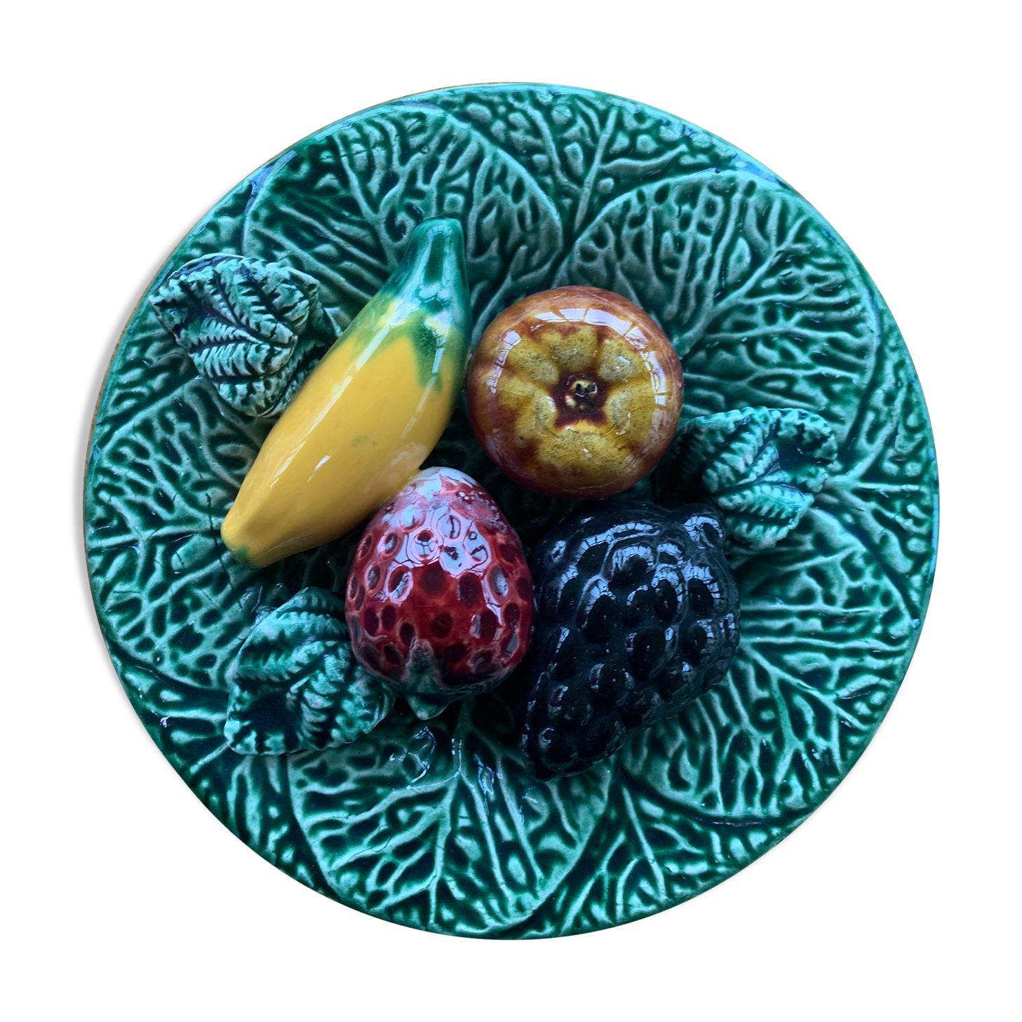 Collector's plate, slurry, fruit, vintage glazed ceramic