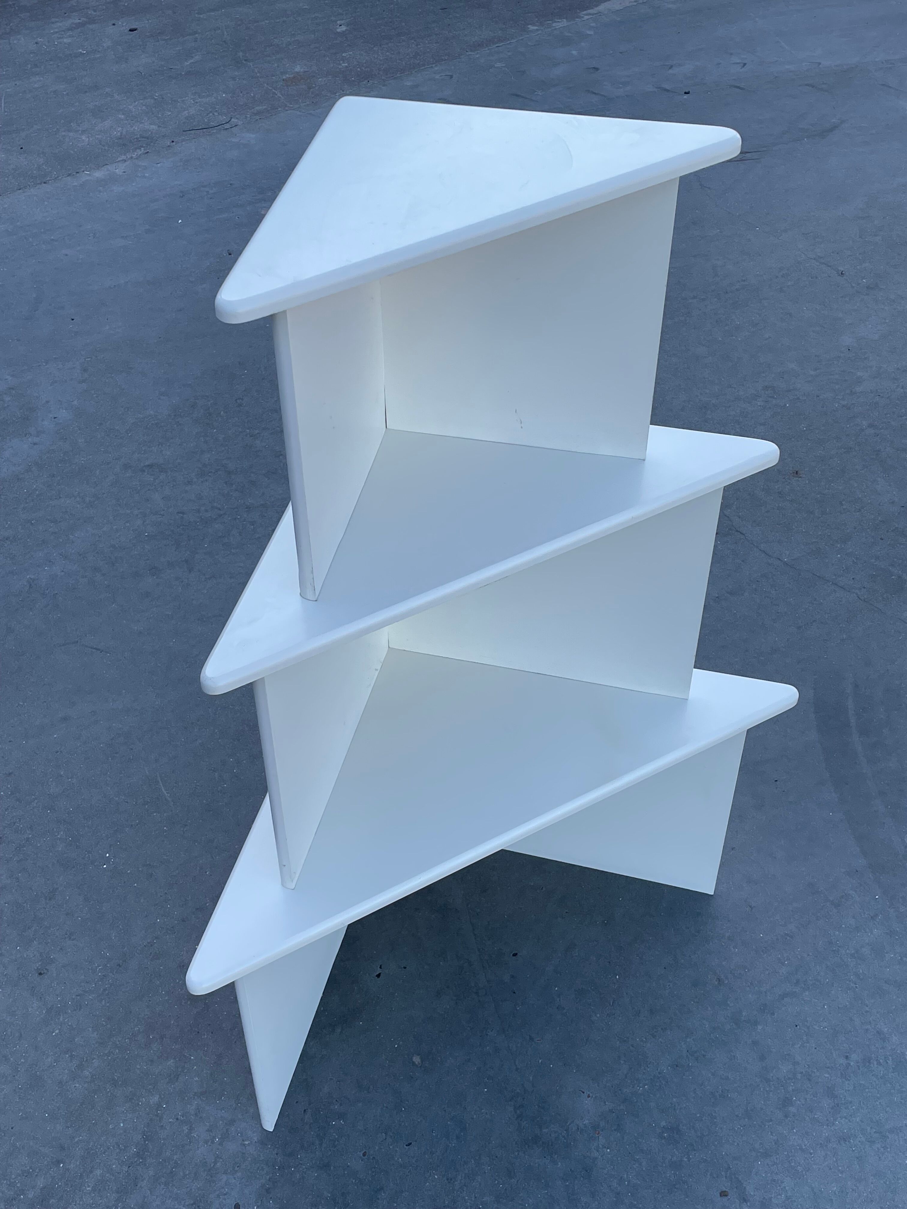 Set of three triangle side tables wood white creme design