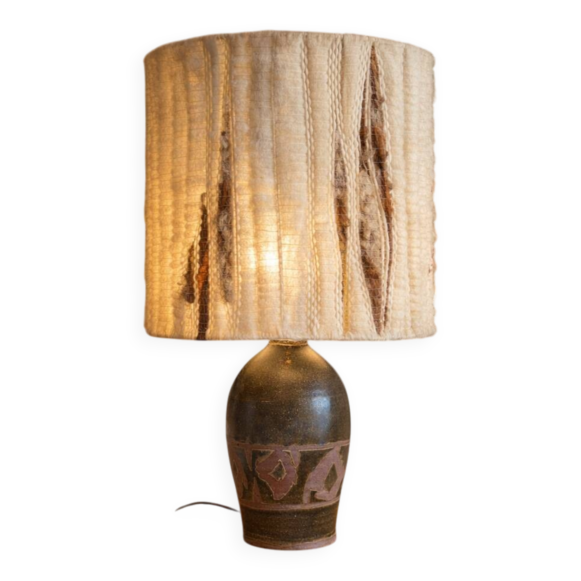 Large 60s lamp in stoneware and wool