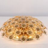Brass ceiling light with cut glass flowers by Palwa, Germany, 1970s.