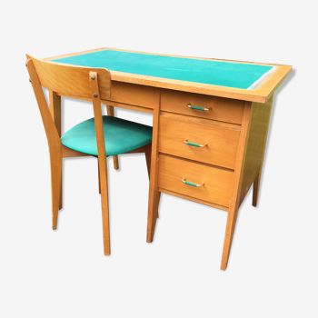 Vintage 4-drawer compass leg desk and beech chair