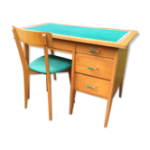 Vintage 4-drawer compass leg desk and beech chair