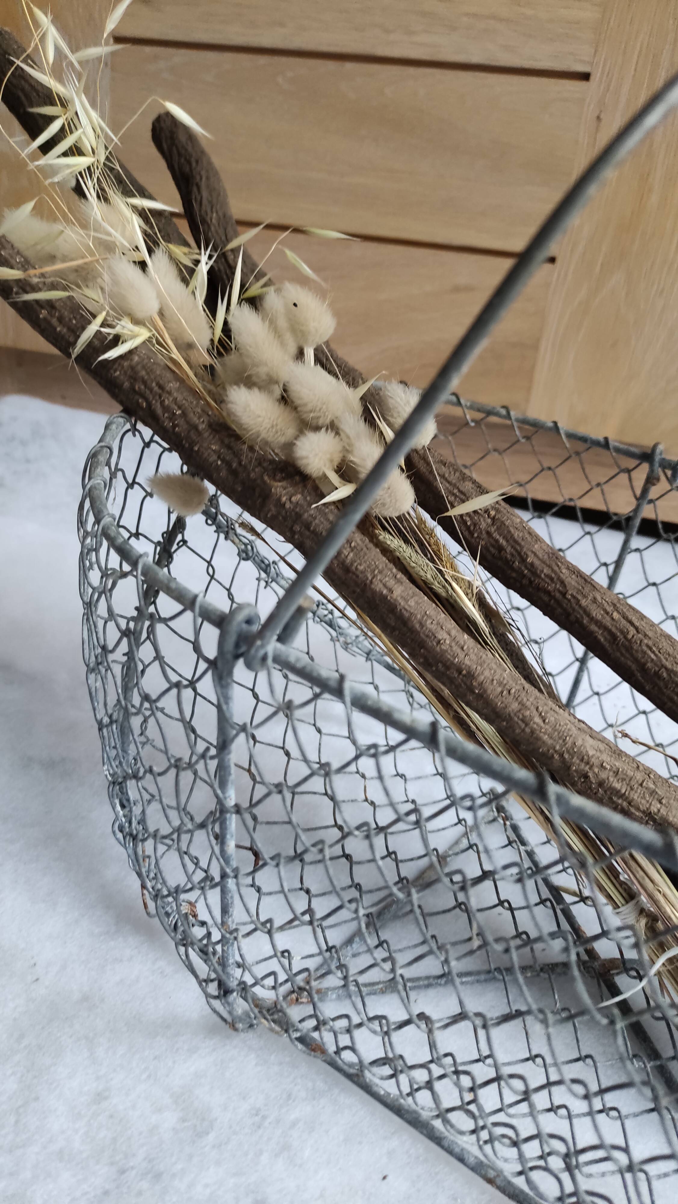 Panier vintage en métal et bois