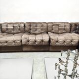 Vintage design modular lounge sofa brown leather